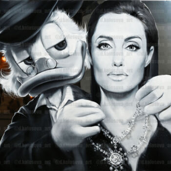绘画 标题为“Duck and Angelina J…” 由Daria Kolosova, 原创艺术品, 油 安装在木质担架架上