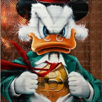 Malarstwo zatytułowany „Duck with Bitcoin (…” autorstwa Daria Kolosova, Oryginalna praca, Olej Zamontowany na Drewniana rama…