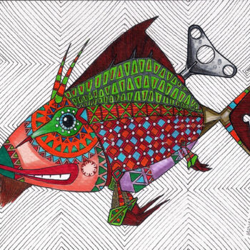 Rysunek zatytułowany „Nakręcona ryba roga…” autorstwa Dariusz Demoon Madaj, Oryginalna praca, Marker