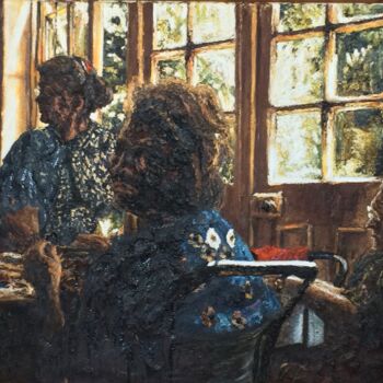 Картина под названием "Interior with women…" - Dariusz Romanowski, Подлинное произведение искусства, Масло