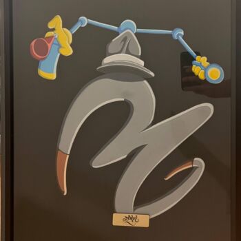 「Inspecteur Gadget」というタイトルの彫刻 Darkによって, オリジナルのアートワーク, ウッド