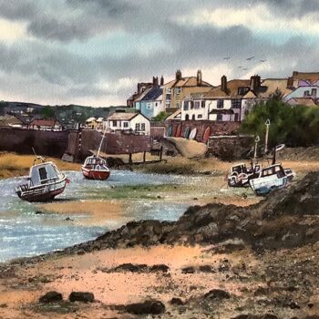 Pintura intitulada "Bude, Cornwall." por Darrencareyart Darren Carey, Obras de arte originais, Aquarela