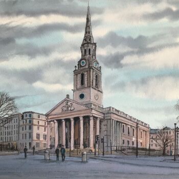 Pintura intitulada "Trafalgar Square, L…" por Darrencareyart Darren Carey, Obras de arte originais, Aquarela