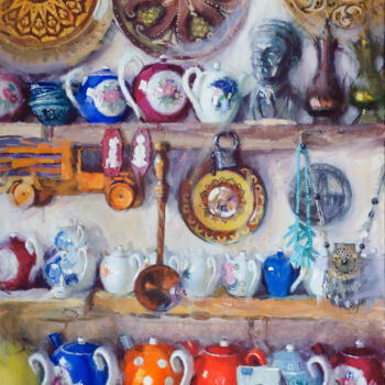 Peinture intitulée "Antique shop in Buk…" par Darya Salakhova, Œuvre d'art originale, Tempera