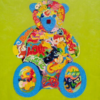 Peinture intitulée "Street Bear" par Darya Yerameyeva, Œuvre d'art originale, Huile Monté sur Châssis en bois