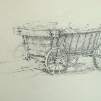 Drawing titled "Old Wagon" by David Beglaryan, Original Artwork, Graphite