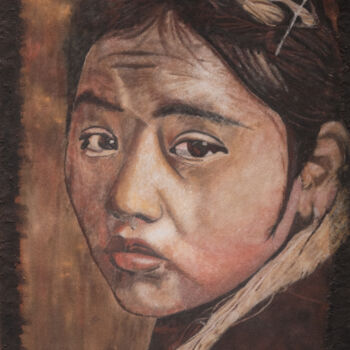 Peinture intitulée "Jeune écolière Tibé…" par David Cadran, Œuvre d'art originale, Autre