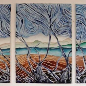 Painting titled "landscape triptycon…" by David Teszler, Original Artwork, Oil