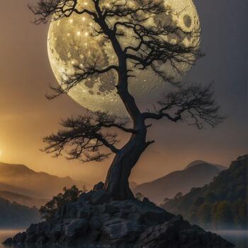 Digitale Kunst getiteld "Moon" door Davide Poggio, Origineel Kunstwerk, AI gegenereerde afbeelding Gemonteerd op Andere stij…