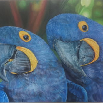 Pintura titulada "Blue Arara" por David Lino, Obra de arte original, Oleo