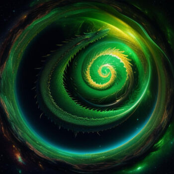 Arte digital titulada "Green Dragon Circle…" por Davina Dugnas, Obra de arte original, Pintura Digital