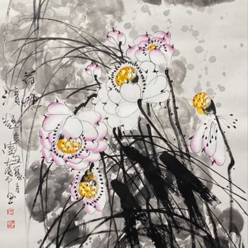 绘画 标题为“Fun in the Lotus po…” 由Dayou Lu, 原创艺术品, 颜料