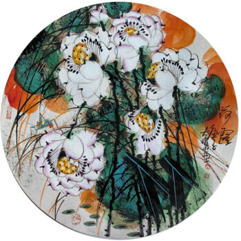 Pintura titulada "Lotus dew 荷露 （No.18…" por Dayou Lu, Obra de arte original, Pigmentos