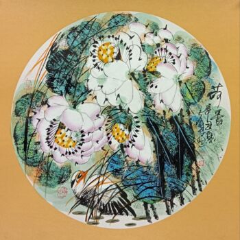 Malerei mit dem Titel "Fragrance of lotus…" von Dayou Lu, Original-Kunstwerk, Pigmente