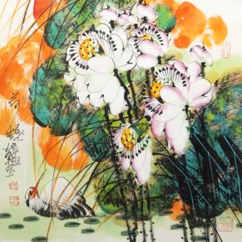 Malarstwo zatytułowany „Fun in the lotus po…” autorstwa Dayou Lu, Oryginalna praca, Pigmenty