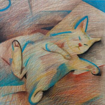 Pintura titulada "lovely cat2" por Dazhao Su, Obra de arte original, Lápiz