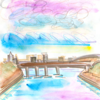 Malarstwo zatytułowany „The bridge. Day 4 N…” autorstwa Dea Lieotto, Oryginalna praca, Akwarela