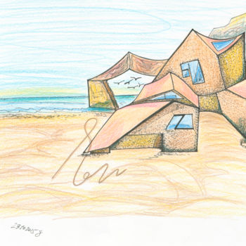 Desenho intitulada "House with story. 2…" por Dea Lieotto, Obras de arte originais, Marcador