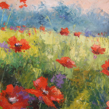 Pintura titulada "poppies landscape" por Calidè, Obra de arte original, Oleo