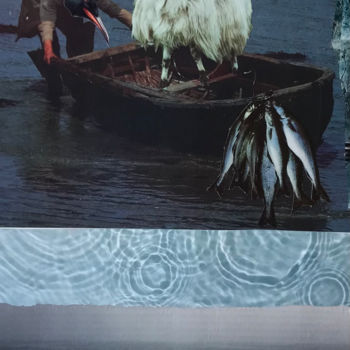 Collages intitolato "Ram on the Rocks" da Debra Rogers, Opera d'arte originale, Collages