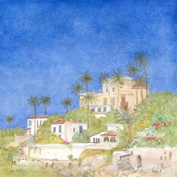 Pintura titulada "Villa at Cap Ferrat" por Deirdre Nicholls, Obra de arte original, Acuarela