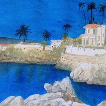 Pintura titulada "Cap Ferrat, Blue sky" por Deirdre Nicholls, Obra de arte original, Acuarela