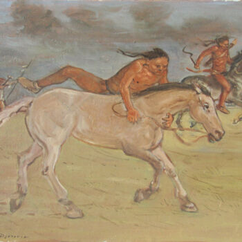 Malerei mit dem Titel "Horseman" von Dejan Djurovic, Original-Kunstwerk, Öl Auf Keilrahmen aus Holz montiert