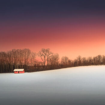 摄影 标题为“Red hut in the snow” 由Dejan Travica, 原创艺术品, 数码摄影