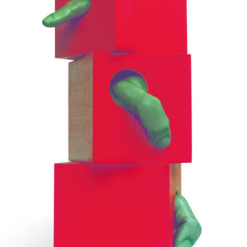 Sculptuur getiteld "finger-s-box-20x20x…" door Dek, Origineel Kunstwerk, Hars