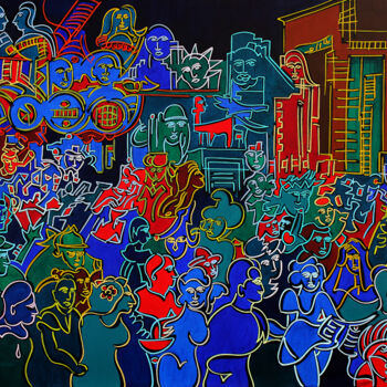 Painting titled "street's carnival 2…" by Dek, Original Artwork, Acrylic Mounted on Other rigid panel