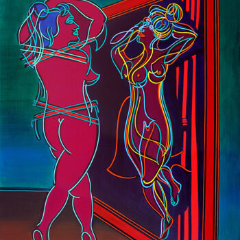 Painting titled "naked woman in fron…" by Dek, Original Artwork, Acrylic Mounted on Other rigid panel