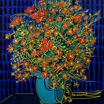 "blue vase with red…" başlıklı Tablo Dek tarafından, Orijinal sanat, Akrilik Karton üzerine monte edilmiş