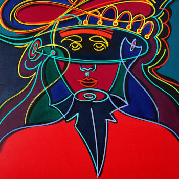 Pintura titulada "Face with Ribbons H…" por Dek, Obra de arte original, Acrílico Montado en Cartulina