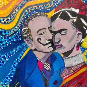 Painting titled "Frida Kahlo et Salv…" by Artedelph, Original Artwork, Acrylic Mounted on Wood Stretcher frame