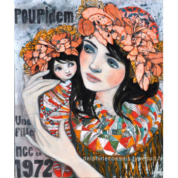 Painting titled "Poupidem 1972" by Delphine Cossais, Original Artwork, Acrylic