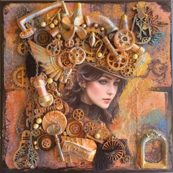 Collages intitulée "Lady Steampunk" par Delphine Sagot, Œuvre d'art originale, Collages Monté sur Châssis en bois