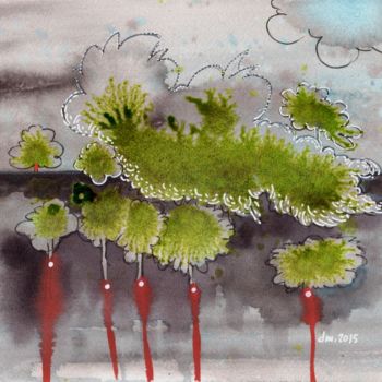 Pintura intitulada "paysage-gris- 26 oc…" por Delphine Mabed, Obras de arte originais, Aquarela