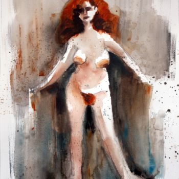 Pintura intitulada "2016 03 09 rousse 1…" por Delphine Mabed, Obras de arte originais, Aquarela
