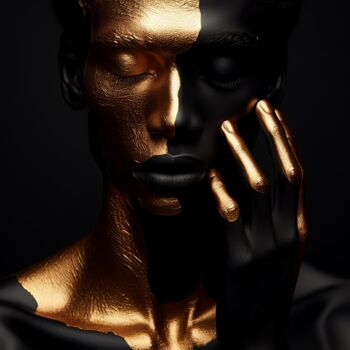 Digitale Kunst getiteld "Black man with gold…" door Denis Agati, Origineel Kunstwerk, AI gegenereerde afbeelding