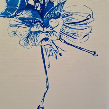 Tekening getiteld "Die blaue Blume" door Denis Dolheimer, Origineel Kunstwerk, Inkt