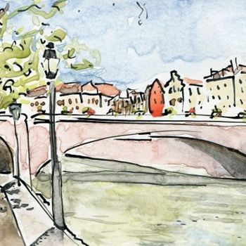 Dessin intitulée "Strasbourg, un quai" par Denis Demouge, Œuvre d'art originale, Autre