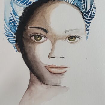 Painting titled "AFRICANA III" by Denise Serralheiro, Original Artwork, Watercolor Mounted on Wood Stretcher frame