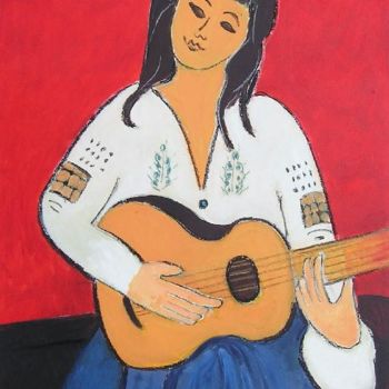 Peinture intitulée "FEMME A LA GUITARE" par Denise Jouve, Œuvre d'art originale, Acrylique