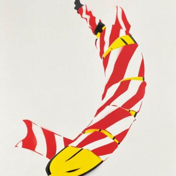 Printmaking titled "FLATTERBAND-BANANE…" by Dennis Josef Meseg, Original Artwork, Spray paint