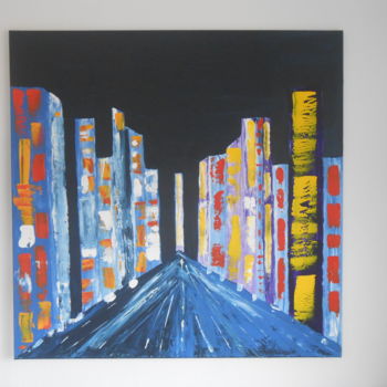 Schilderij getiteld "night city 1mx1m" door Deph, Origineel Kunstwerk, Acryl