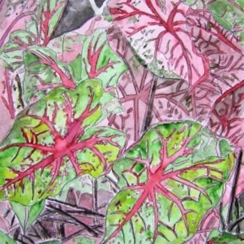 Painting titled "caladiums tropical…" by Derek Mccrea, Original Artwork, Oil