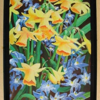 Painting titled "Les jonquilles" by Desnoyers, Original Artwork, Acrylic