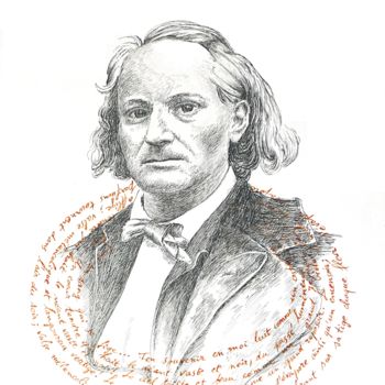 Drawing titled "Baudelaire" by Pierre Fabry, Original Artwork, Ink