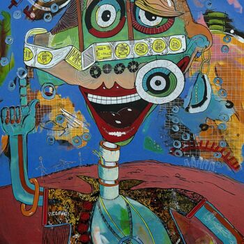 Painting titled "GREEN JACO-ALIEN ON…" by Detlev Eilhardt, Original Artwork, Acrylic