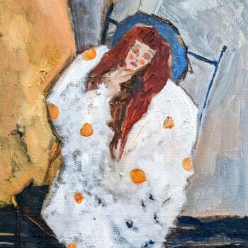Painting titled "Miss März" by Diana Knepper, Original Artwork, Oil Mounted on Wood Stretcher frame